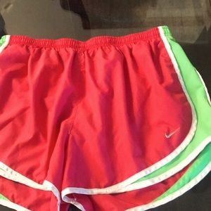 Nike dry fit shorts color pink/ lime green white piping